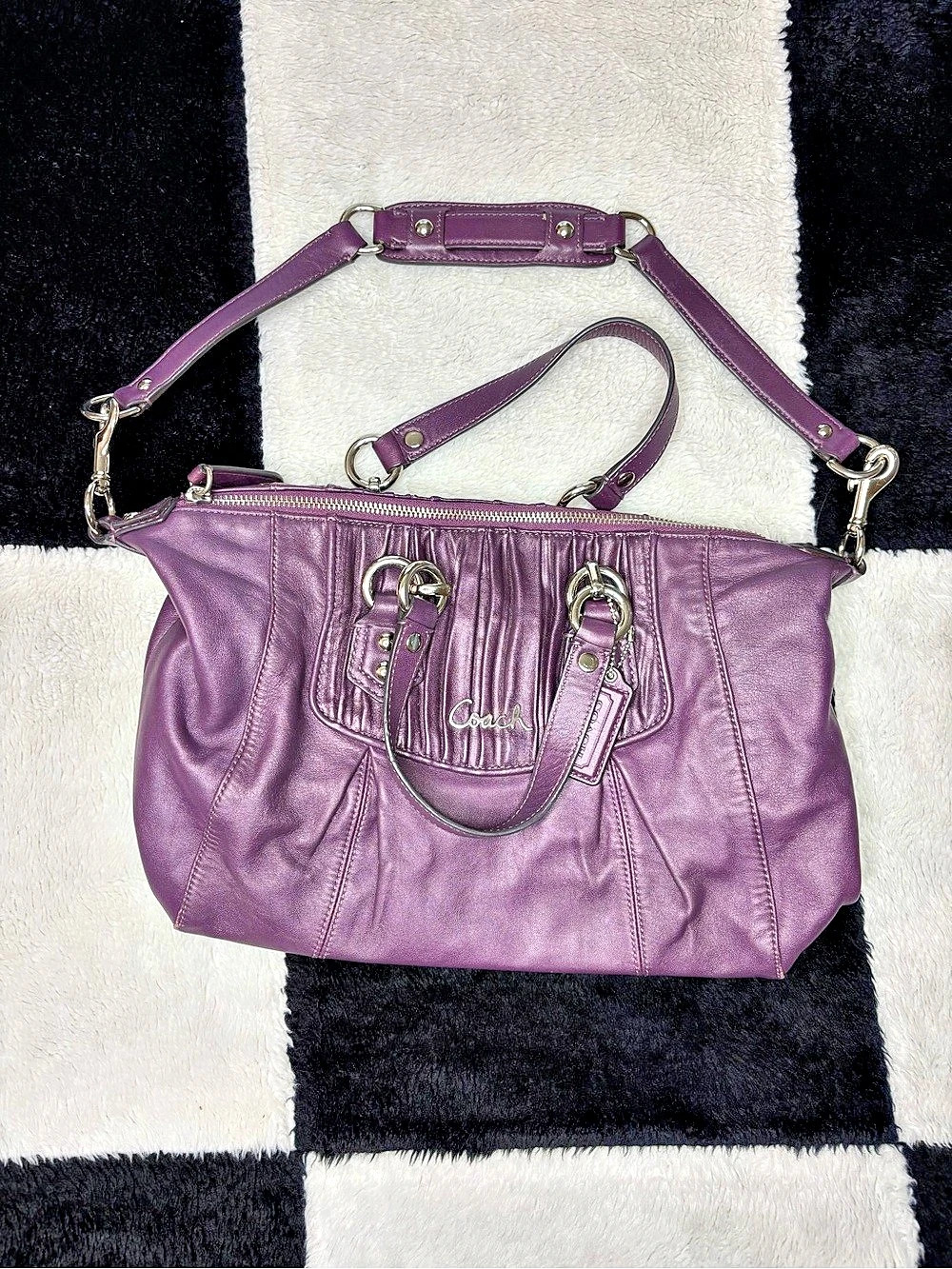 Coach Madison Gathered Leather Lindsey Satchel Purple Shoulder Bag
